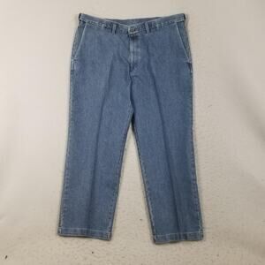 Haggar Classic Fit Pants Mens 40x29 Blue Denim Chino Stretch Straight Leg Casual